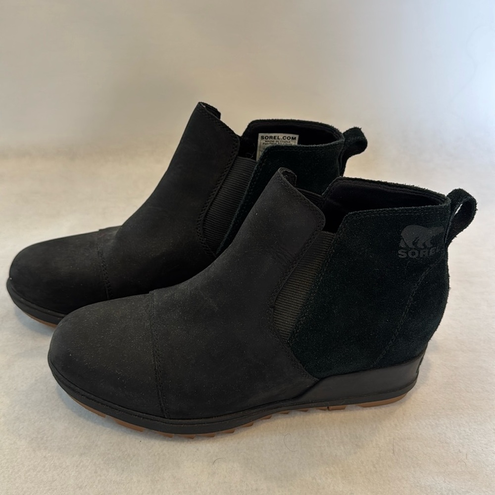 Sorel Women's Evie Pull-On Suede Bootie Wedge Black Size 9.5
